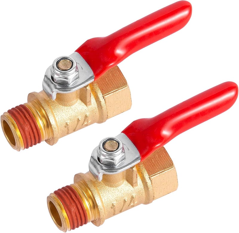 BILBAL 2 Pack 1/4" Heavy Duty Air Compressor Brass Ball Valve Shut Off Switch, 1/4 Inch Male And Female NPT Thread Pipe Fitting - Image 1